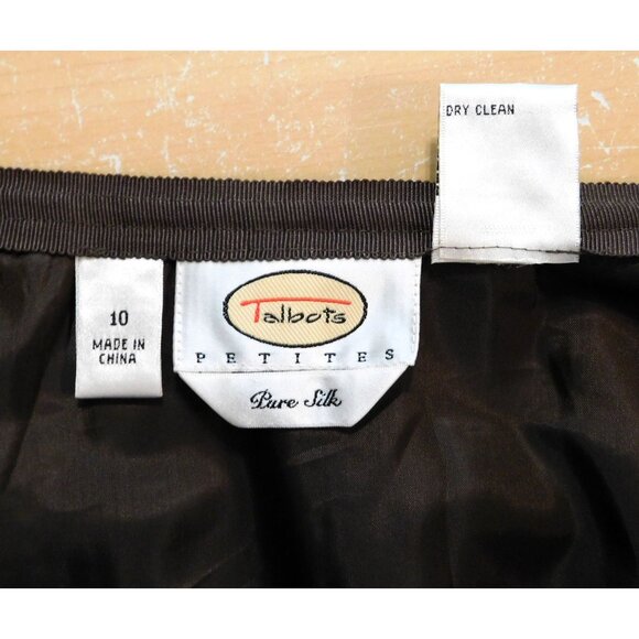 Talbots Skirt Womens 10P Petites Brown Pleated Floral Embroidery Pockets Silk - Picture 8 of 8